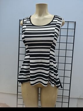 Hype Black & White Striped Peplum Tank